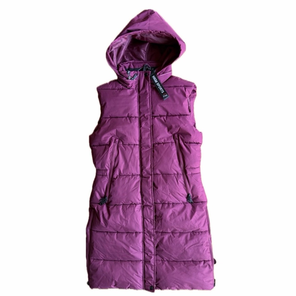 Maroon Hooded Puffer Long Vest